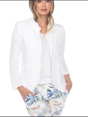 Flora Ashley White Linen Cotton Blazer Cardigan